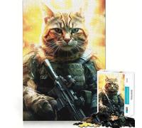 Puzzle pour Adolescents 1000 pièces Chat Soldat Bords impeccables Jeu de réflexion Amusant Moments de détente Décoration de Noël (38x26cm)