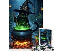 Puzzle pour Adolescents 1000 pièces Chat sorcière préparant Une Potion Jeu Anti-Stress Idée Cadeau Jeu Manuel Amusant pour réduire Le Stress Dimensions 38x52cm