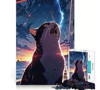Puzzle pour Adolescents 1000 pièces Chat sous Un Ciel étoilé Casse-tête logique Amusant et précis,pour se détendre et s'amuser,Cadeau Artistique de Noël (38x52cm)