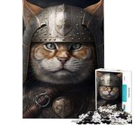 Puzzle pour Adolescents 1000 pièces Chat Viking en Armure Jeu Relaxant Jouet Jeu intellectuel Cadeau d'anniversaire Une œuvre d'art (Dimensions 50x75cm)