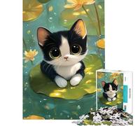 Puzzle pour Adolescents 1000 pièces Chaton Mignon sur nénuphar Jeu éducatif Jeu Stimulant Cadeau de Père Noël Secret mais Amusant et Humoristique (Taille 50x75cm)