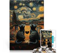 Puzzle pour Adolescents 1000 pièces Chats Amoureux de la Nuit étoilée Impossible avec des pièces de Formes aléatoires entièrement imbriquées 38x26cm