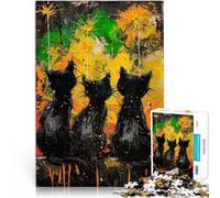 Puzzle pour Adolescents 1000 pièces Chats Noirs dans la Peinture Soulagement du Stress Convient pour la décoration de Bureau 52x38cm