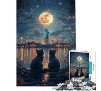 Puzzle pour Adolescents 1000 pièces Chats Statue de la Liberté Difficile et Stimulant Analyse et logique Jouet de décoration pour la Maison À partir de 14 Ans (38x52cm)