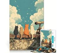 Puzzle pour Adolescents 1000 pièces Chats sur Un Mur avec télescope Bords impeccables Jeu de réflexion Amusant Moments de détente Décoration de Noël (50x75cm)
