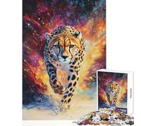Puzzle pour Adolescents 1000 pièces Cheetah's Cosmic Dash Jeu éducatif pour Passer Le Temps à la Maison avec Poster et fiche de Questions Assortis (38x26cm)