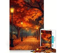 Puzzle pour Adolescents 1000 pièces Chemin d'automne avec lampadaires Découpe de qualité supérieure Jeu Amusant et Intelligent Cadeau Facile à Jouer Pièce Artistique de Noël (38x26cm)