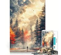 Puzzle pour Adolescents 1000 pièces Chemin forestier d'automne avec Figurine Découpe de qualité supérieure Jeu Amusant et Intelligent Cadeau Facile à Jouer Pièce Artistique de Noël (38x52cm)