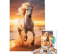 Puzzle pour Adolescents 1000 pièces Cheval Blanc galopant sur la Plage Jeu intellectuel et éducatif pour activités familiales Cadeau d'anniversaire (Dimensions 50x75cm)