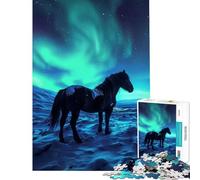 Puzzle pour Adolescents 1000 pièces Cheval Cool dans l'aurore boréale Jouet éducatif et ludique Décoration Parfaite Cadeau d'anniversaire (Dimensions 38x26cm)