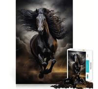 Puzzle pour Adolescents 1000 pièces Cheval Noir au Galop Illustration précise des Bords,Jeu de Concentration,Cadeau,Jeu pour Passer Un Moment agréable,Illustration de Noël (38x26cm)