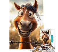 Puzzle pour Adolescents 1000 pièces Cheval Souriant de Dessin animé derrière des barbelés Activités Amusantes à la Maison pour Toute la Famille Jeux familiaux pour Les 14 Ans et Plus (50x75cm)