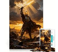 Puzzle pour Adolescents 1000 pièces Chevalier triomphant avec épée sur Champ de Bataille Découpe serrée Jeu de réflexion Amusant et créatif Détente Cadeau Artistique de Noël (50x75cm)