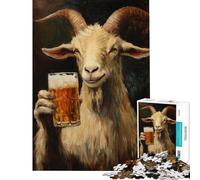 Puzzle pour Adolescents 1000 pièces Chèvre avec bière Illustration Casse-tête de précision Jeu de réflexion Difficile et Stimulant pour Toute la Famille (Dimensions 50x75cm)