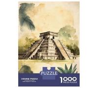 Puzzle pour Adolescents 1000 Pièces Chichen Itza Watercolor Puzzle Adulte Jeux Relaxants Décoration Intérieure Cadeaux Uniques pour Anniversaire Et Noël 52x38cm/1000pcs