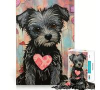 Puzzle pour Adolescents 1000 pièces Chien Cairn Terrier avec cœur de Saint-Valentin Décoration découpée soignée Jouet créatif et Amusant Jeu de Paix Pièce d'art de Noël (38x52cm)