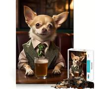 Puzzle pour Adolescents 1000 pièces Chien Chihuahua au pub Jeu d'ajustement serré Stimulation cérébrale Loisirs Amusants Cadeau Artistique de Noël (50x75cm)