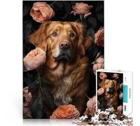 Puzzle pour Adolescents 1000 pièces Chien dans Les Roses Jeux éducatifs Décoration d'intérieur Décoration Parfaite 38x52cm