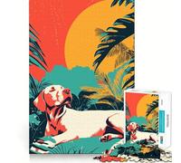Puzzle pour Adolescents 1000 pièces Chien dans Un Paradis Tropical Art Minimaliste Découpe précise Jeu Casse-tête Cadeau Temps de Jeu Calme Cadeau Artistique de Noël (50x75cm)