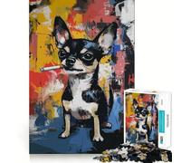 Puzzle pour Adolescents 1000 pièces Chihuahua fumant,découpe précise,Casse-tête,Cadeau pour des Moments de détente et de Divertissement,Cadeau Artistique de Noël (50x75cm)