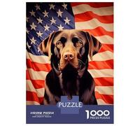 Puzzle pour Adolescents 1000 Pièces Chocolate Labrador and American Flag Puzzles pour Adultes, Jeu Familial, Analyse Et Logique, Cadeaux Uniques d'anniversaire Et De Noël 52x38cm/1000pcs