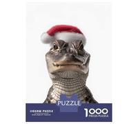 Puzzle pour Adolescents 1000 Pièces Christmas Alligator with Santa Hat Puzzle pour Adultes Jeu De Réflexion Décoration Murale Cadeau Anti-Stress 70x50cm/1000pcs