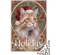 Puzzle pour Adolescents 1000 Pièces Christmas Cat Art Print Puzzle pour Adultes Jeu De Réflexion Décoration Murale Cadeau Anti-Stress 52x38cm/1000pcs