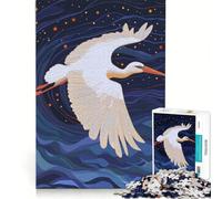 Puzzle pour Adolescents 1000 pièces Cigogne Blanche planant dans Un Ciel étoilé Jeux de détente décoration d'intérieur Convient pour la décoration de Bureau 38x52cm