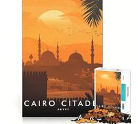 Puzzle pour Adolescents 1000 pièces Citadelle du Caire Coucher de Soleil Découpe serrée Jeu de réflexion créatif et Amusant Détente Cadeau Artistique de Noël (38x52cm)