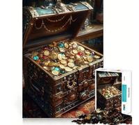 Puzzle pour Adolescents 1000 pièces Coffre au trésor débordant de pièces dorées à emboîtement précis Jeu de logique Amusant et Silencieux idéal pour Un Anniversaire ou Une activité Artistique