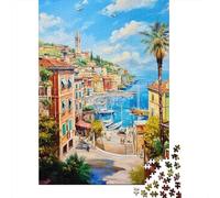 Puzzle pour Adolescents 1000 Pièces Colorful Coastal Village Scene Puzzles pour Adultes Assemblage De Motifs Activités Amusantes À La Maison Jeu Stimulant Jouets 70x50cm/1000pcs