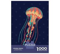 Puzzle pour Adolescents 1000 Pièces Colorful Jellyfish Illustration on Dark Blue Puzzles pour Adultes Jeux De Détente Découpe De Précision Offre Spéciale pour Toute La Famille 70x50cm/1000pcs