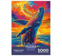 Puzzle pour Adolescents 1000 Pièces Colorful Whale Breaching at Sunset Puzzle pour Adultes Jouets À Monter Soi-même Analyse Et Logique Difficile Et Stimulant 52x38cm/1000pcs