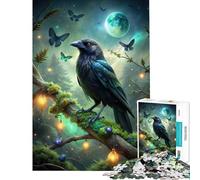 Puzzle pour Adolescents 1000 pièces Corbeau sur Une Branche moussue avec des Papillons Jeu éducatif Stimulant d'analyse et de logique pour Les 14 Ans et Plus 50x75cm