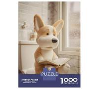Puzzle pour Adolescents 1000 Pièces Corgi Reading on Toilet Puzzles pour Adultes Jeu Manuel Décoration Murale Cadeaux Uniques pour Anniversaire Et Noël 52x38cm/1000pcs