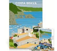 Puzzle pour Adolescents 1000 pièces Costa Brava Espagne Art Décoration soignée Jeu de réflexion Jeu de détente Décoration de Noël (50x75cm)