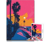 Puzzle pour Adolescents 1000 pièces, Coucher de Soleil californien sur Une Promenade sur la Plage, Style rétro Minimaliste, Jeu intellectuel, décoration idéale, idées Cadeaux, Dimensions 38x52cm