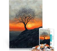 Puzzle pour Adolescents 1000 pièces Coucher de Soleil sur Un Arbre Solitaire aux Tons Anthracite et Chauds Casse-tête Cadeau Amusant 75x50cm