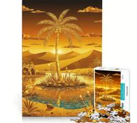 Puzzle pour Adolescents 1000 pièces Coucher de Soleil sur Une Oasis dorée, Jeux éducatifs, décoration Murale, avec Poster Assorti et fiche de Questions-réponses 38x26cm