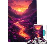 Puzzle pour Adolescents 1000 pièces Coucher de Soleil sur Une rivière de Lave et prairies Puzzle pour Adultes Décoration Murale Jouet Loisirs à la Maison (Dimensions 38x52cm)