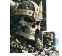Puzzle pour Adolescents 1000 pièces Crâne Viking en Pierre avec Runes Décoration Murale pour Anniversaire ou Noël Jeu éducatif pour Les 14 Ans et Plus (50x75cm)