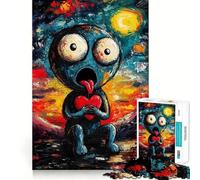 Puzzle pour Adolescents 1000 pièces Créature Bleue Tenant Un cœur,Assemblage sans Couture,Jeu créatif,Divertissement pour Les Moments de détente,Cadeau de Noël (50x75cm)