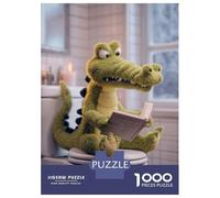 Puzzle pour Adolescents 1000 Pièces Crocodile Reading on The Toilet Puzzles pour Adultes Assemblage De Motifs Activités Amusantes À La Maison Jeu Stimulant Jouets 70x50cm/1000pcs