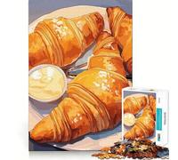 Puzzle pour Adolescents 1000 pièces Croissants avec Beurre sur Une Assiette Jeu d'assemblage précis Stimulant la réflexion Loisirs Amusants Cadeau Artistique de Noël (38x52cm)