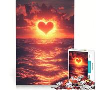 Puzzle pour Adolescents 1000 pièces Cœur Coucher de Soleil sur l'océan Jeu éducatif décoration Murale Cadeaux d'anniversaire et de Noël Uniques 38x52cm