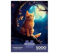 Puzzle pour Adolescents 1000 Pièces Cute Cat Looking at Moon Puzzles pour Adolescents Jeux Relaxants Cadeaux pour Femmes pour Anniversaire, Noël 52x38cm/1000pcs