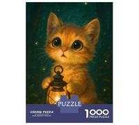 Puzzle pour Adolescents 1000 Pièces Cute Kitten with Lantern in Forest Puzzles pour Adolescents Jeux Relaxants Cadeaux pour Femmes pour Anniversaire, Noël 70x50cm/1000pcs