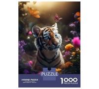 Puzzle pour Adolescents 1000 Pièces Cute Tiger Cub Butterflies Puzzles pour Adolescents - Jeux Anti-Stress - Idéal pour Se Détendre À La Maison - Stimule Le Cerveau 38x26cm/1000pcs