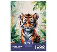 Puzzle pour Adolescents 1000 Pièces Cute Tiger Cub Watercolor Puzzles pour Adultes Jeu Manuel Améliore La Mémoire Interaction Parent-Enfant 70x50cm/1000pcs