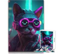 Puzzle pour Adolescents 1000 pièces Cyber Cat:des Heures de détente et de Plaisir Découpe Nette et résistante Jeu de Loisirs créatifs Dimensions:38x52cm
